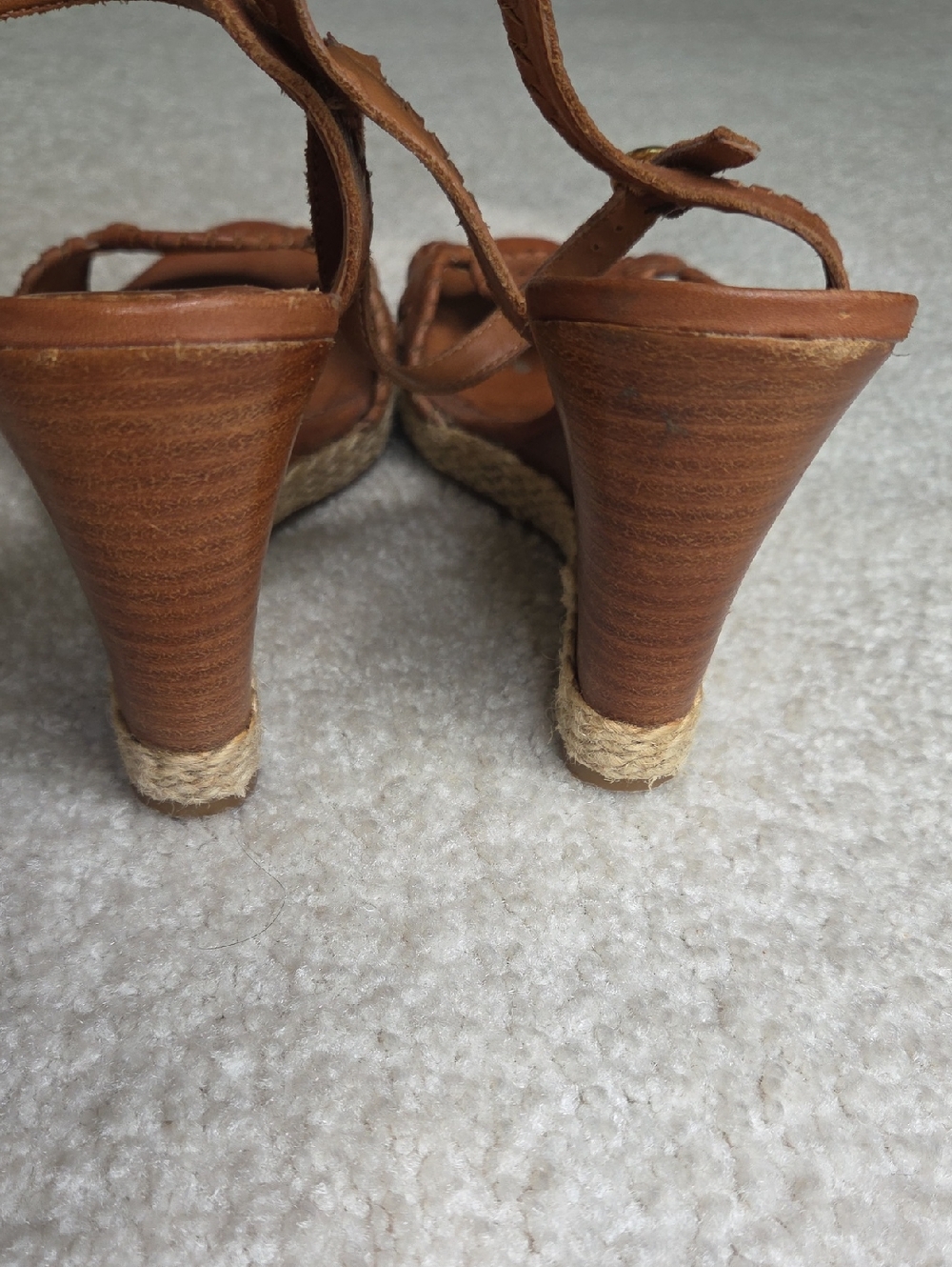 Jack Rogers Clare  Medalion Carmel Brown Leather Wedge Sandals 8 - Picture 6 of 8
